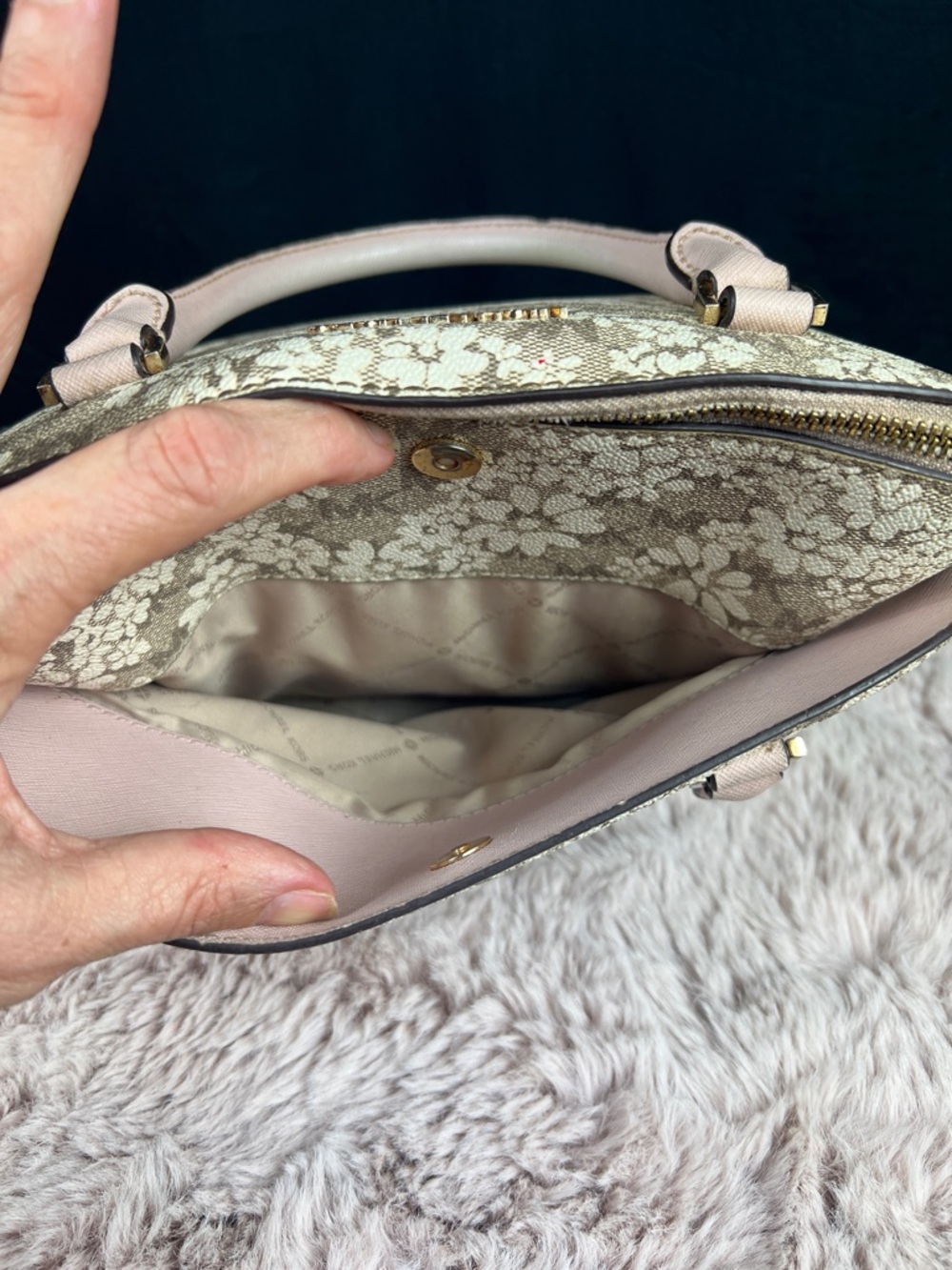 Michael Kors Cindy Medium Dome Satchel Floral MK Logo Print Pink - Picture 8 of 11